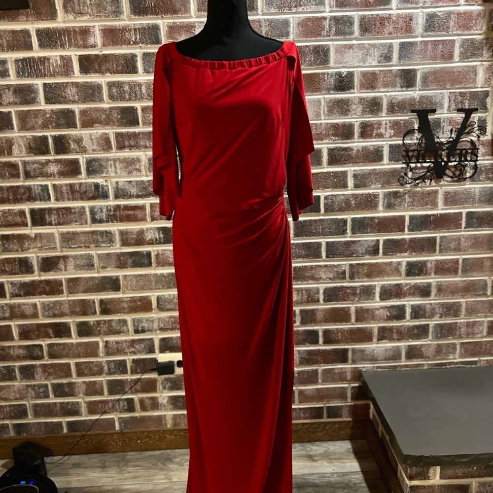 Chaps red stretch material evening gown